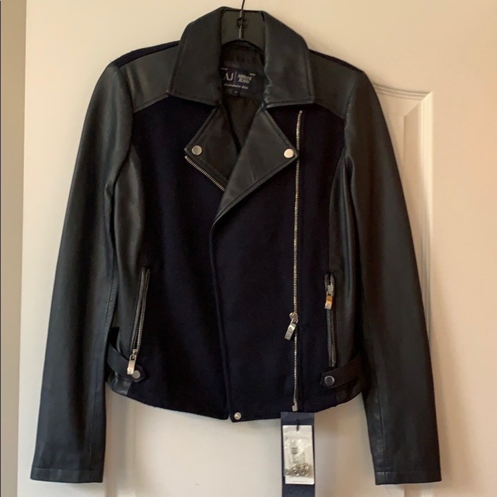 Armani Navy Leather Jacket BRAND NEW